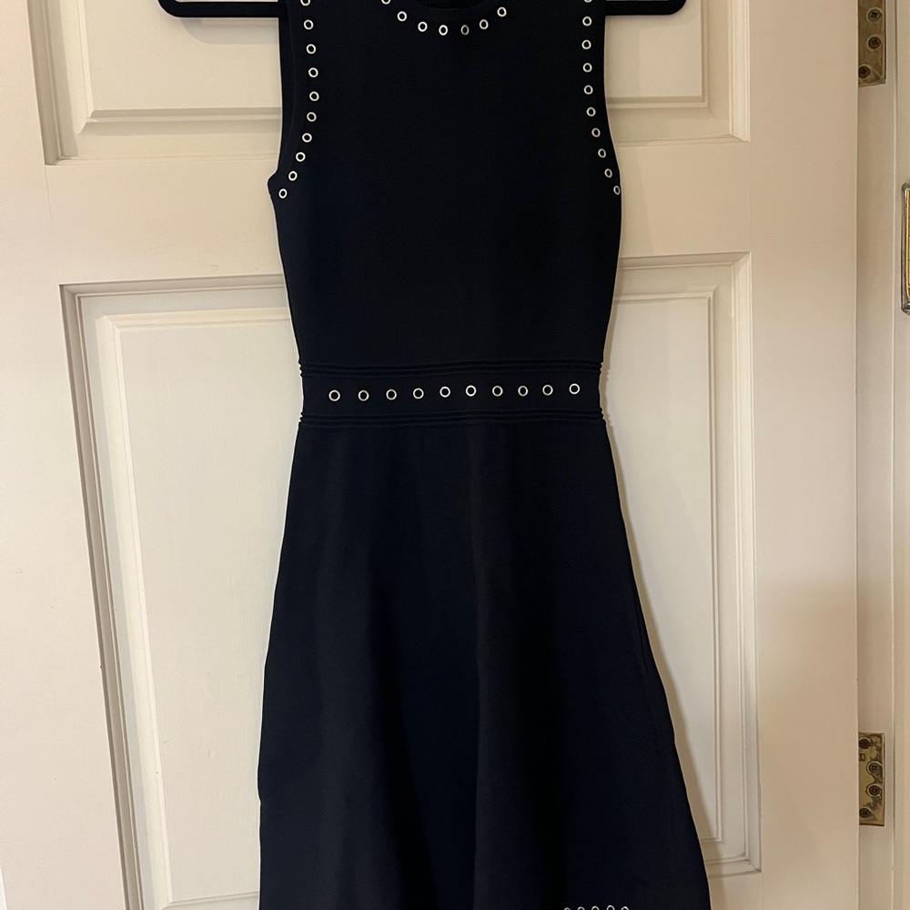Sandro Black Sleeveless Fit and Flare Mini Dress with Gromets
